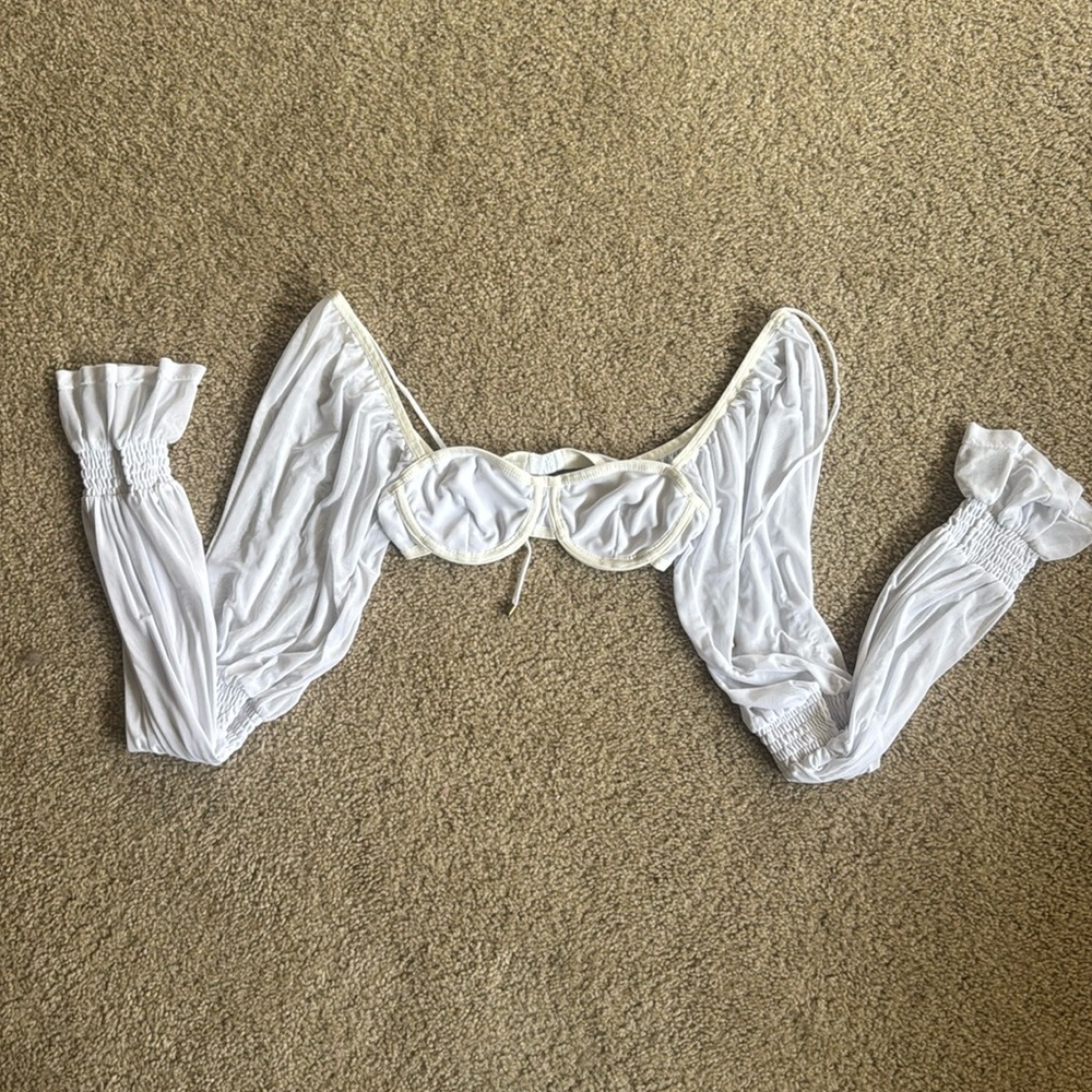 Princess Polly crop puffy sleeve top, white, barely worn